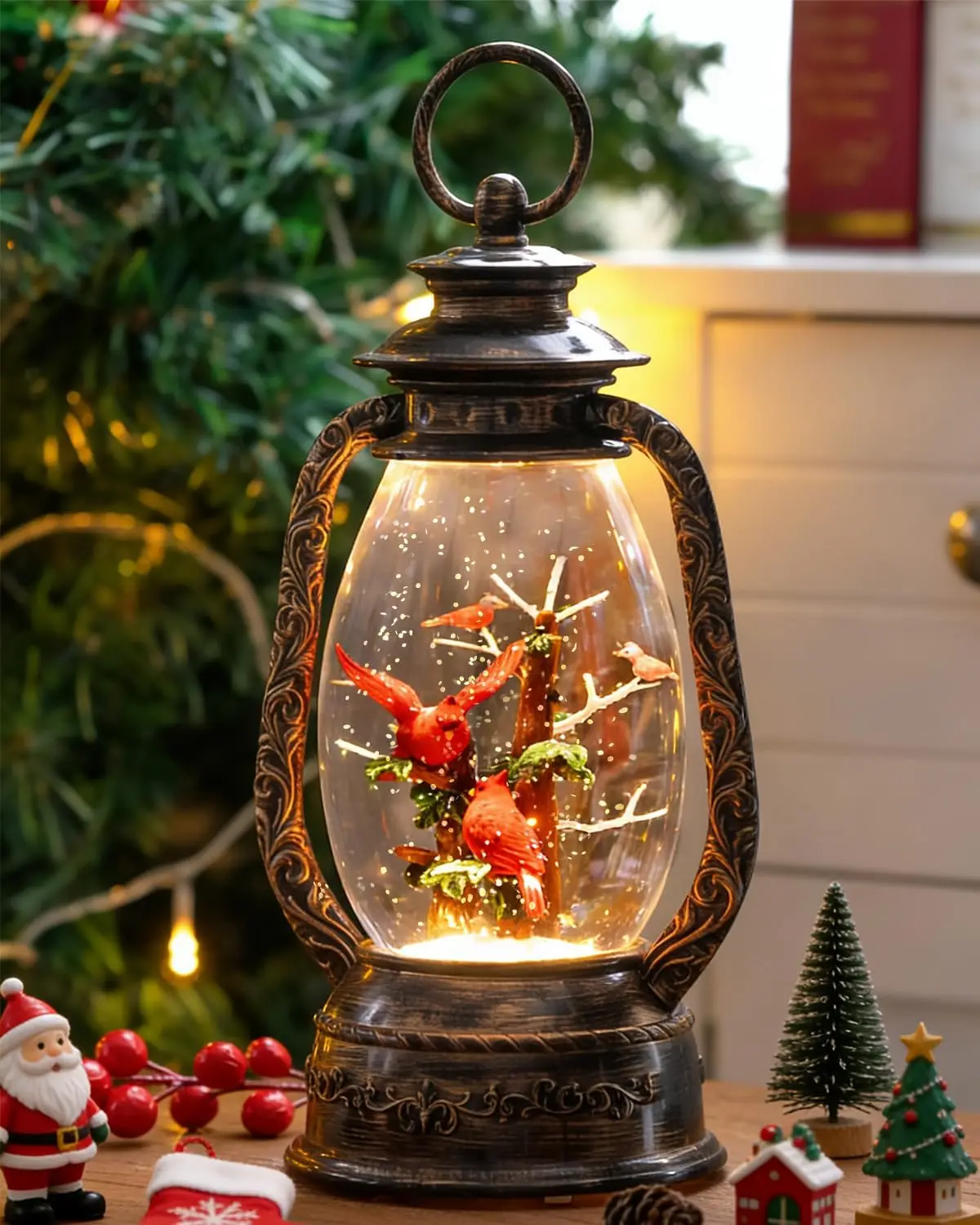 

12-дюймовый рождественский фонарь в виде снежного шара с музыкой, светодиодной подсветкой, таймером, праздничным украшением с питанием от USB/батарейки