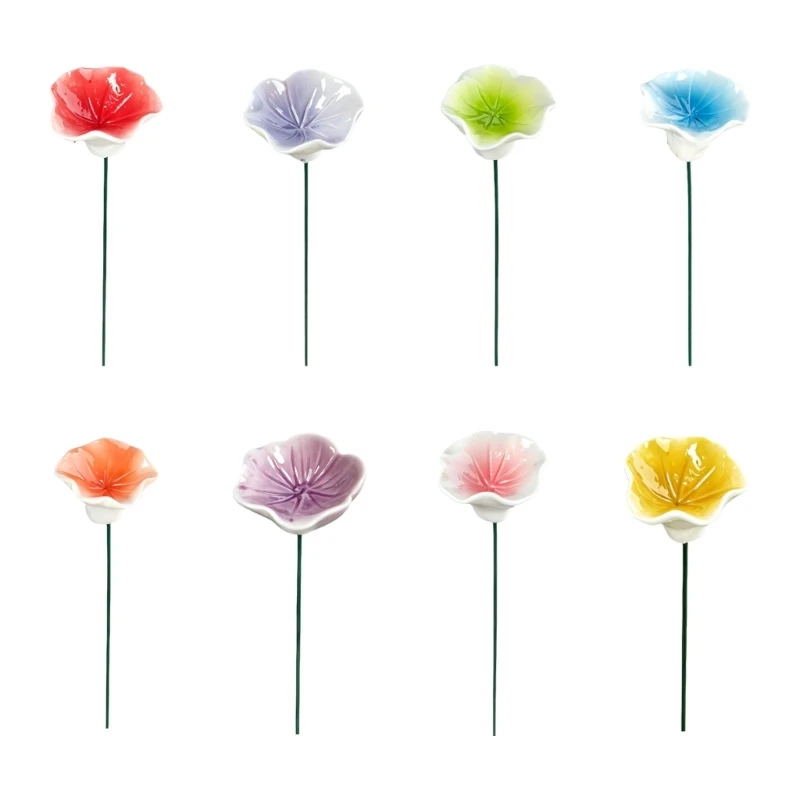 Ceramic Flower Water Cup Garden Stake, Handmade Small Yard Piece for Pots, Soil Placement and Outdoor Display Use B03E