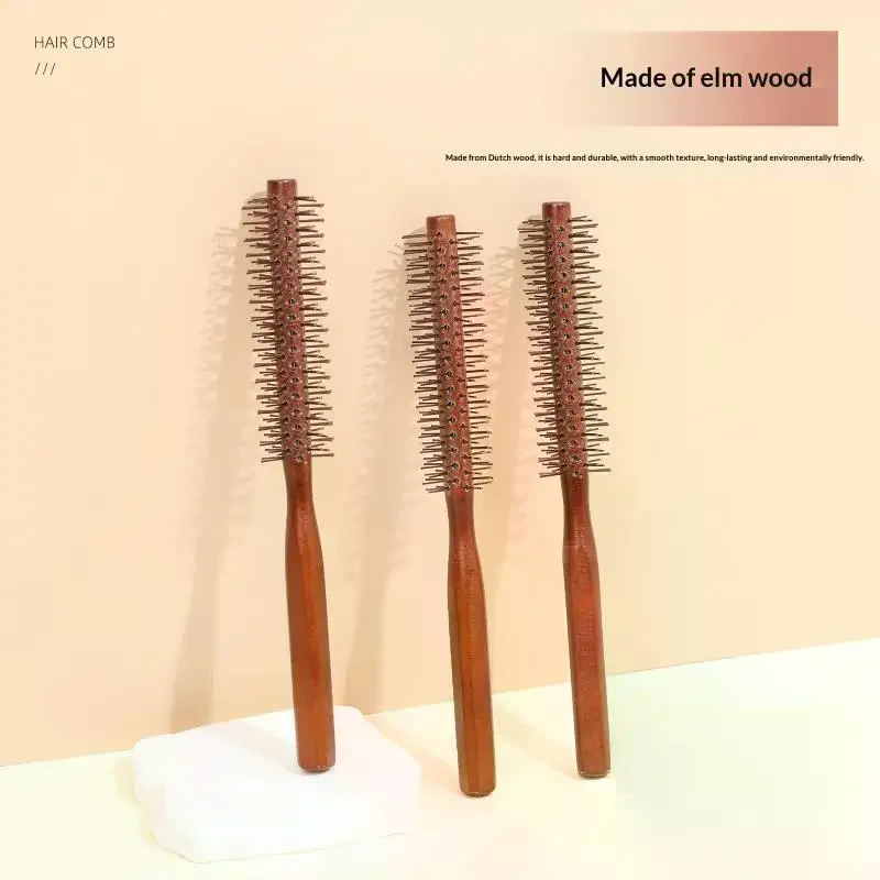 Barber Hair Round Roller Wood Handle Hair Brush Nylon Hair Comb Hairdressing Combs Round Paddle Brush Women Men Curly Hair