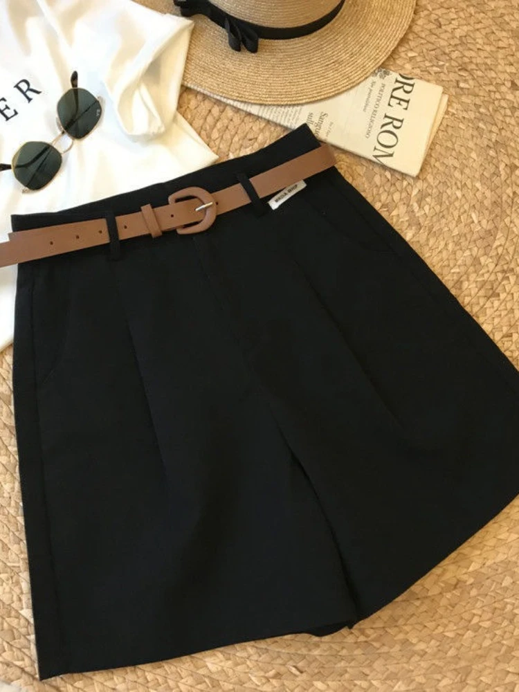 Summer Loose Wide Leg Summer Casual High Waist Zipper A-line Shorts Slim Design Office Lady Shorts Elegant Black Suit Shorts