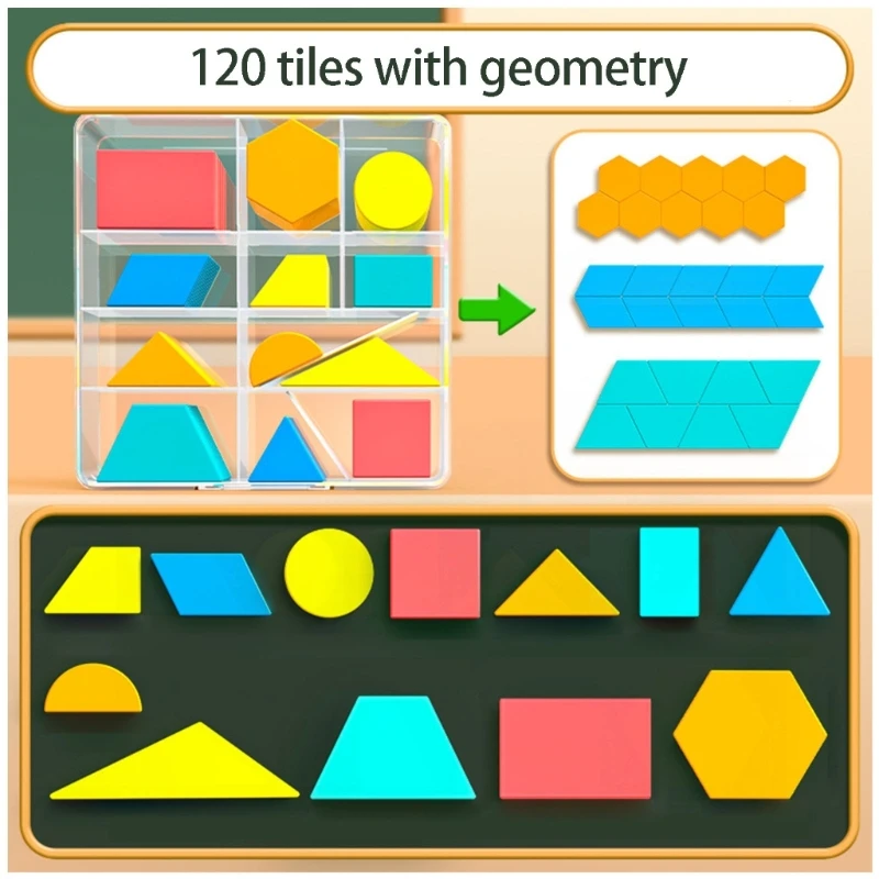 

Colorful Geometric Tiles Set Plastic Geometry Puzzle Kid Educational Toy Math Learning Aid for Classroom Teaching 896C