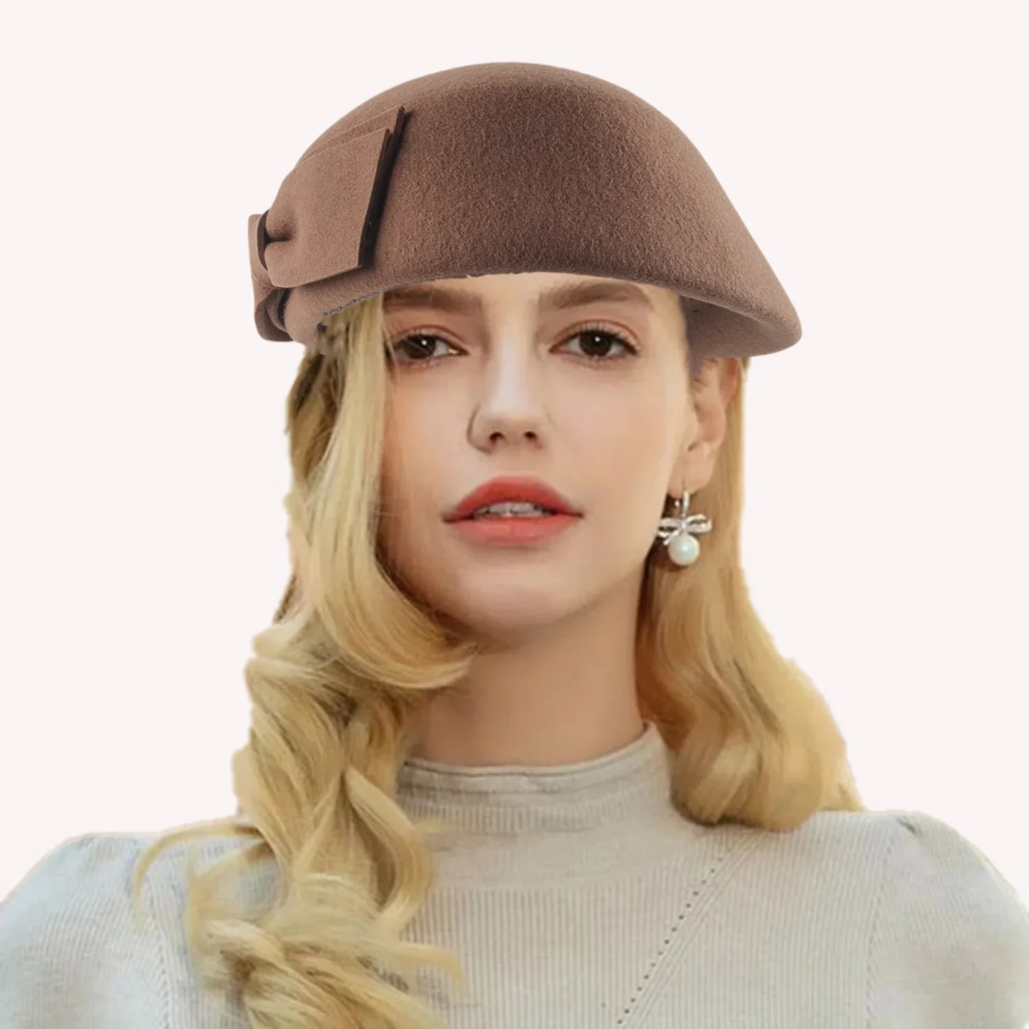 2025 New Fancy Beanies 100% Wool Beret Retro Photography Bow Bonnets Felt hat Fedora Hat Fashion Newsboy Caps Trilby Female