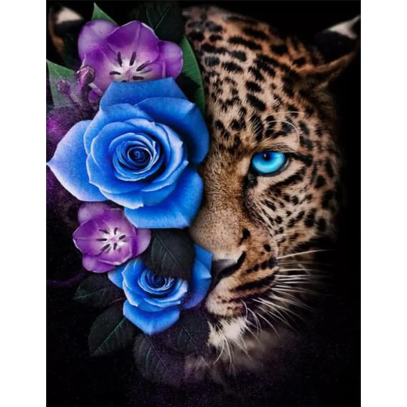 

AB Diamond Diamond Painting A cheetah among the flowers Embroidery Kit Wall Decoration Hanging Painting