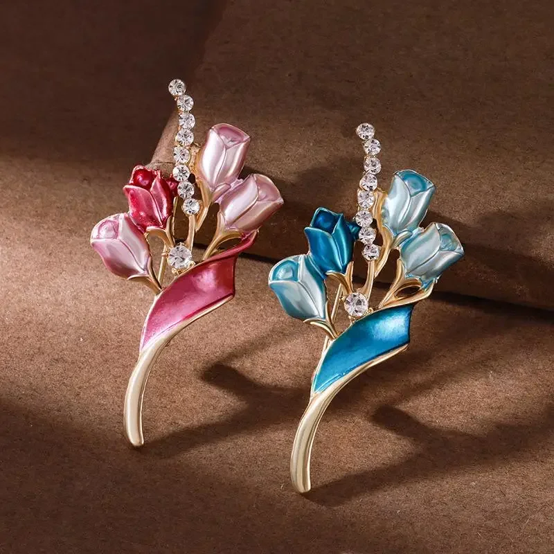 3Colors Fashion Elegant Flower Tulip Brooches For Women Clothing Coat Jewelry Accessries Gift