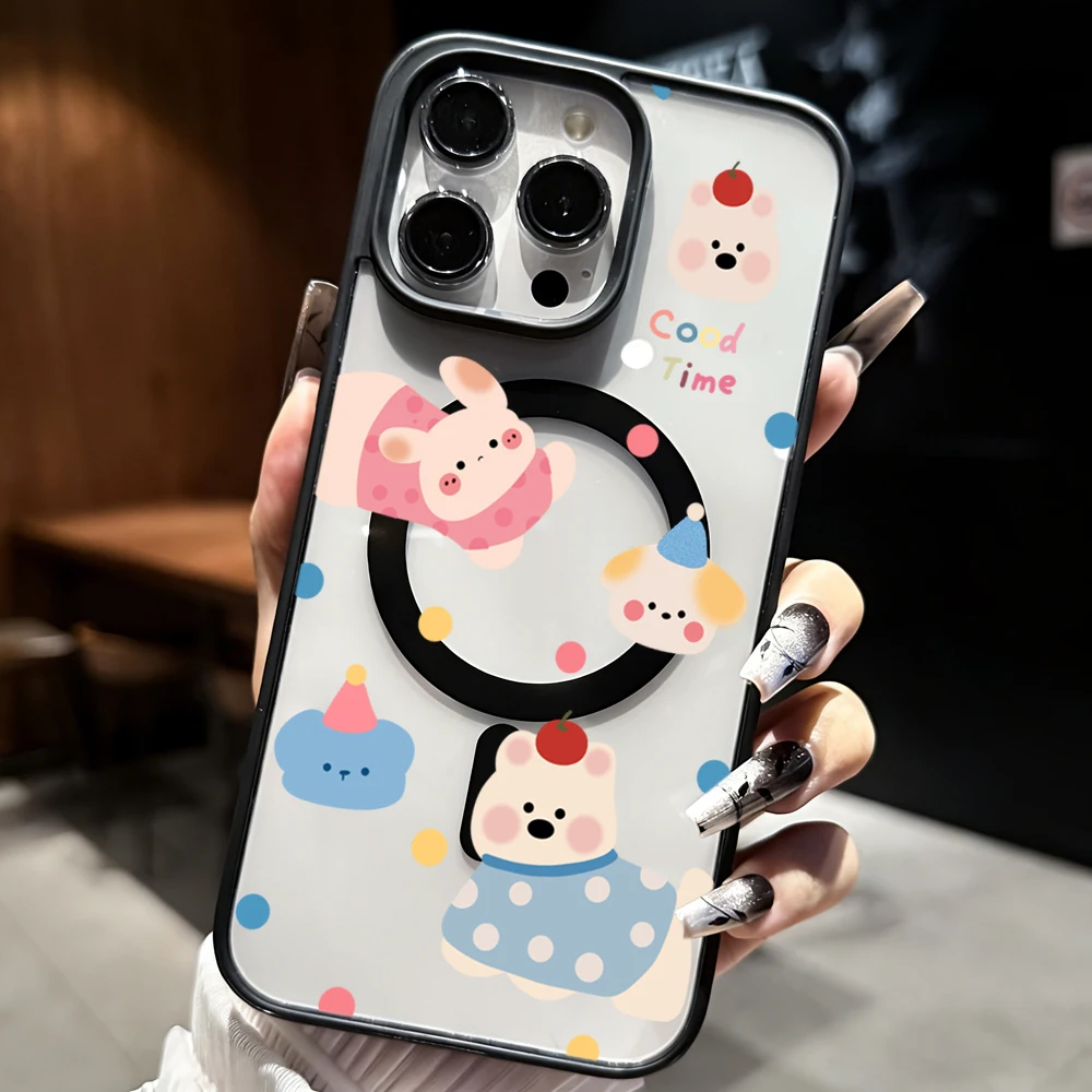 Niedliche Cartoon-Hunde Transparente Hülle für Magsafe iPhone 15 16 Pro Max 17 14 11 13 12 Pro Max Plus Hüllen Magnetisches Kabelloses Laden Coque – Detail 1