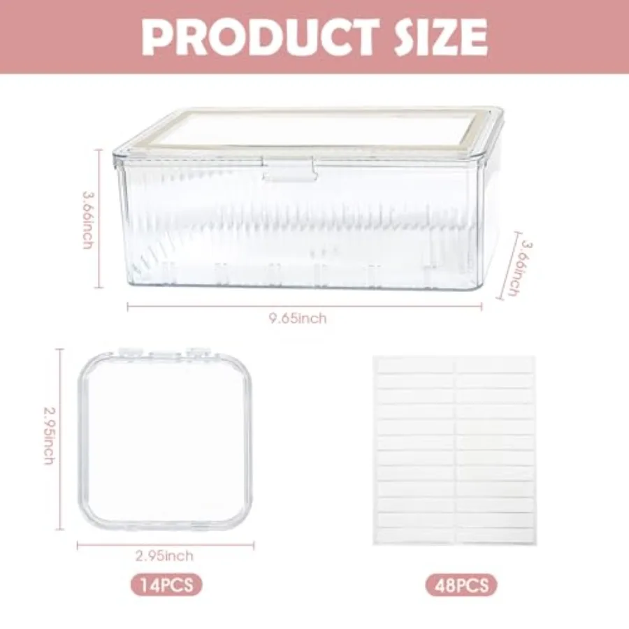 Pudełko do przechowywania 14 sztuk sztucznych paznokci z organizerem na paznokcie o długości 8,4 cm, zawiera 48 dwustronnych taśm kompaktowych.