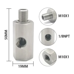 Oil Pressure Sensor Tee M10x1.0 to M10x1.0 Adapter ,Side Holes 1/8NPT Female Turbo Supply Feed Line Gauge with washer
