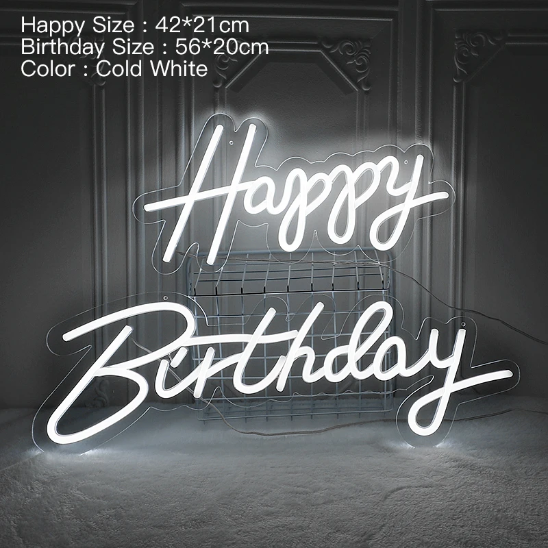 Imagem -04 - Acrílico Transparente Led Neon Light Sign Happy Birthday Light Flex Light Decoração de Festa de Casamento 23 em x 16 in