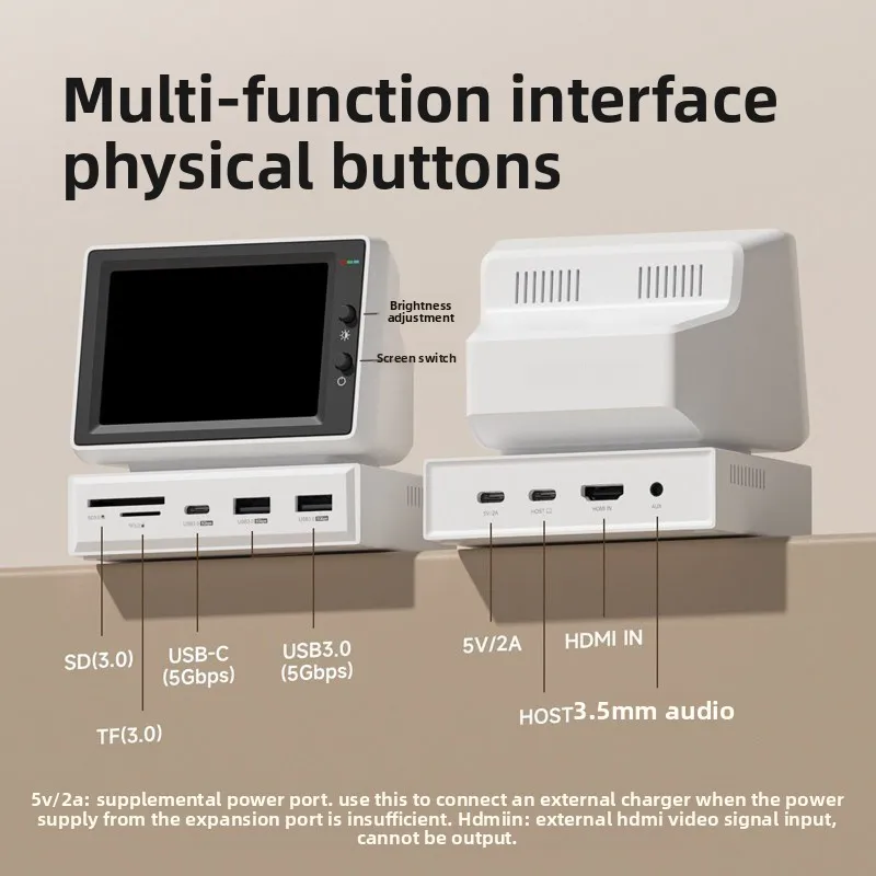 Computer secondary screen desktop docking station chassis, small screen host temperature display