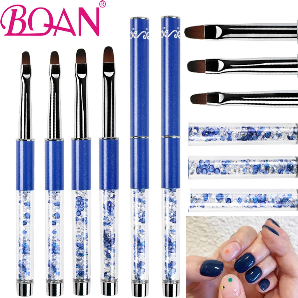 BQAN 1Pcs 4#6#8# Nail Art Brush UV Gel Polish Painting Brush Blue Rhinestone Handle Nail Drawing Brush DIY Manicure Design Tool