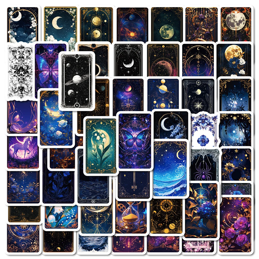 10/30/50 Stück geheimnisvolle kosmische Sternenhimmel-Aufkleber, ästhetische Mondblumen, Tarot-Aufkleber, Notebook, Gitarre, Telefon, Cartoon-Aufkleber-Set