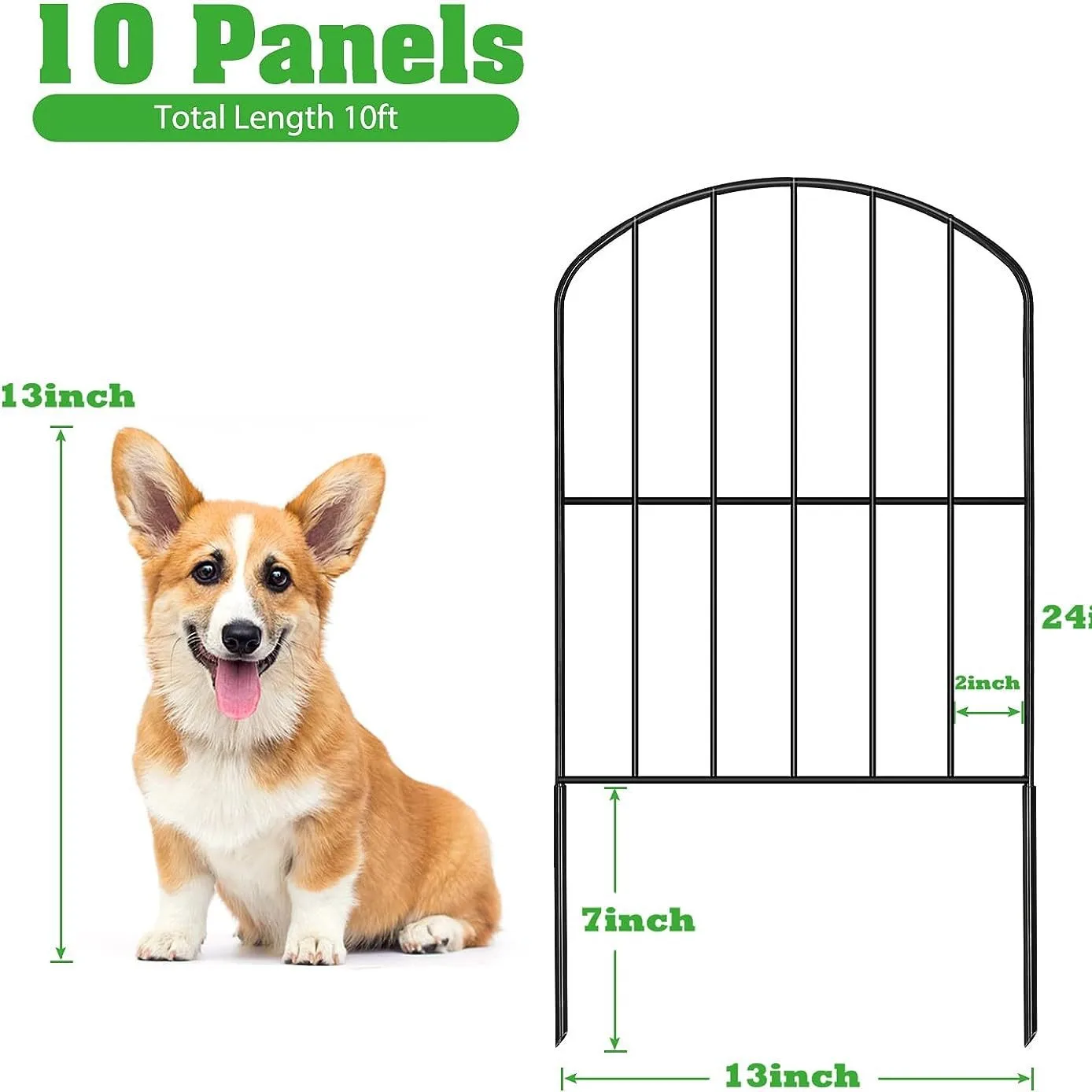 Garden Fence 10 Panels, 10ft (L) X 24in (H) Rustproof Metal Wire Border Animal Barrier for Dog, Garden Fence