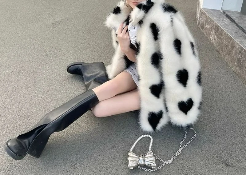 Black and White Caring Environmentally Friendly Fur Coat Loose Faux Fur Coat Women's Young Style Thick Coat