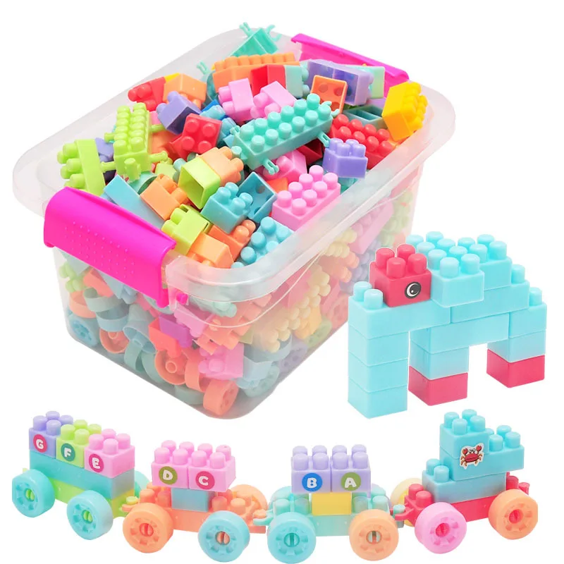 108/256Pcs Building Blocks with Cartoon Stickers Children Small Particle Assembly Toy Creative Educational Toys Gift for Kid Boy