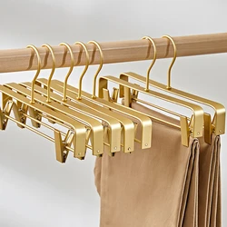 5PCS Gold Metal Trouser Racks,Space Aluminum Durable Thickened Storage Rack with Clips for Skirts,Light Luxury Pants Hangers