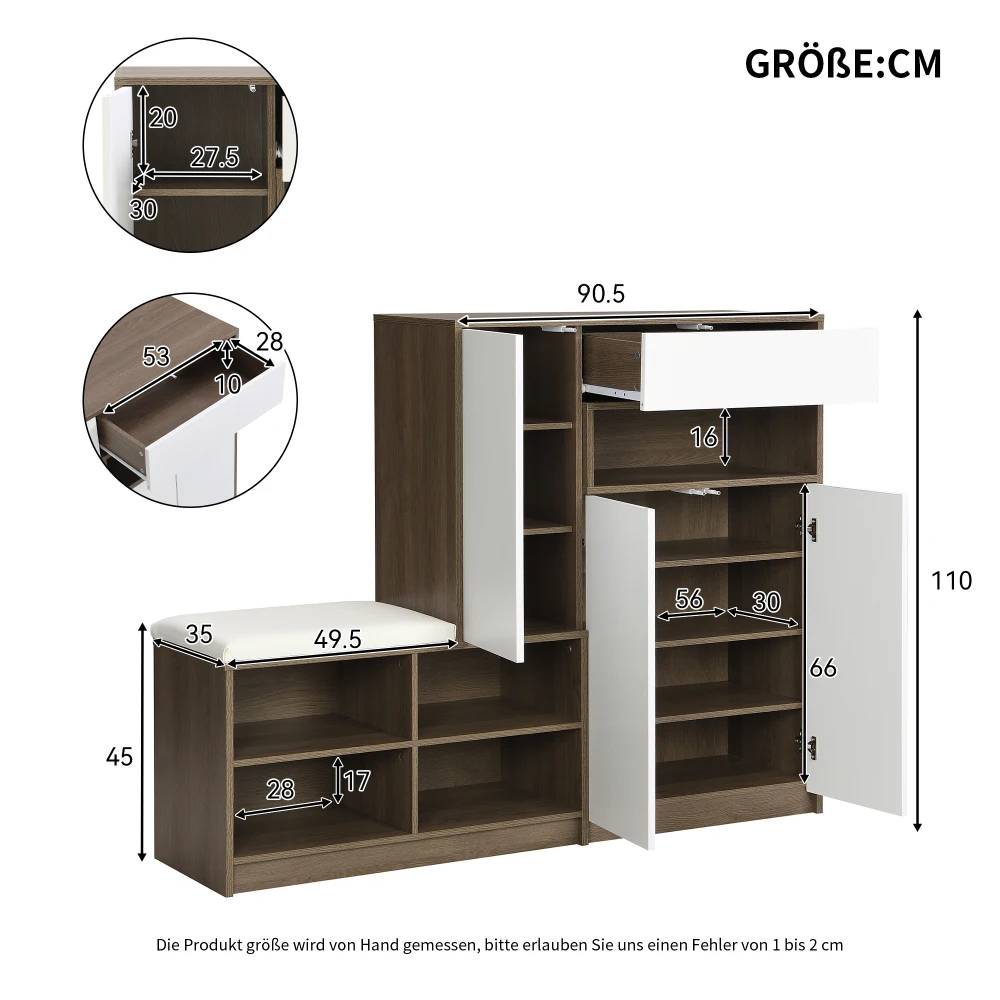 Schuhschrank, Schuhbank, Schuhregal mit gepolstertem Sitz, vielseitige Schuhaufbewahrungslösung mit Regalen für den Flur 140*35*110 cm – Detail 9