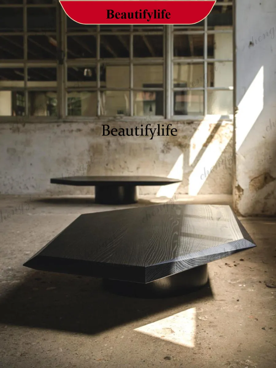 z183 Wabi Sandy Wind Irregular Black Special-shaped Solid Wood Coffee Table Light Luxury, Rhombus Minimalist Coffee Table Retro