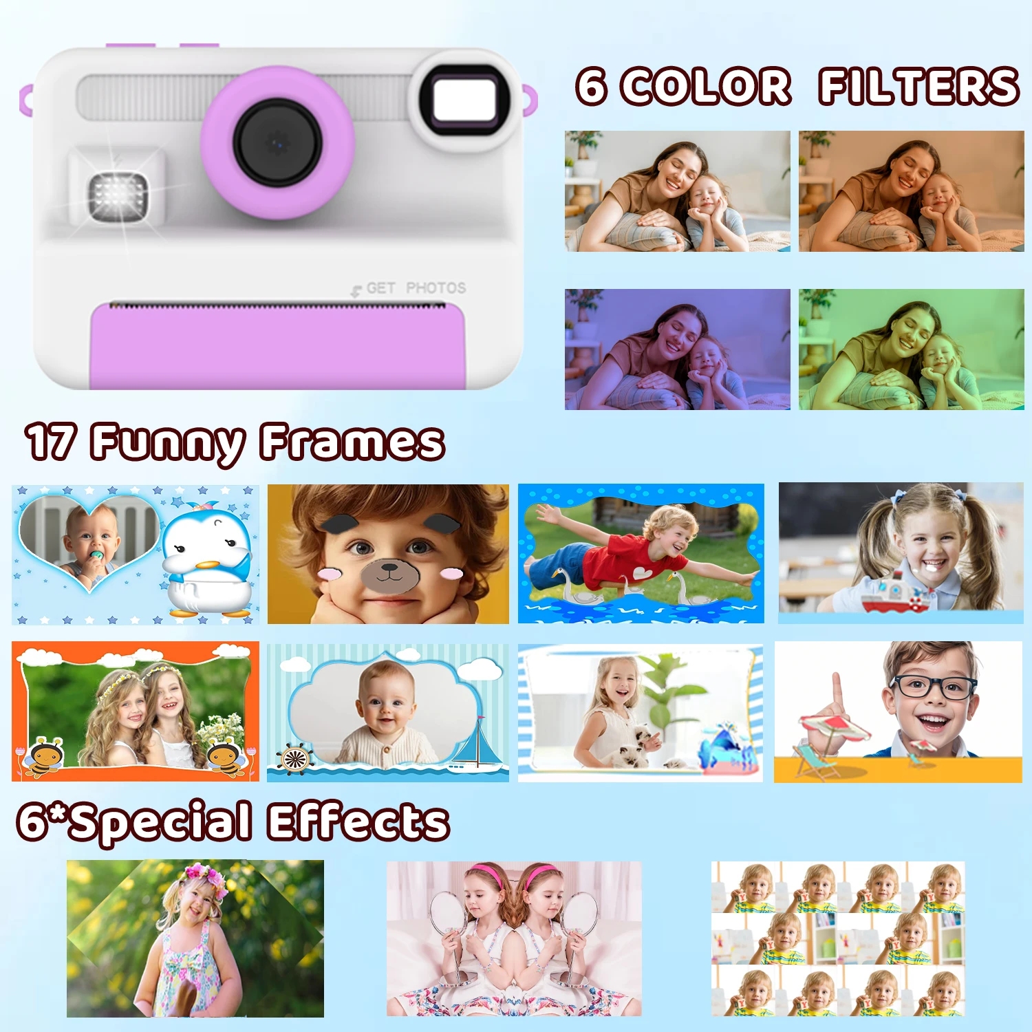 Aparat Cyfrowy dla Dzieci z Kartą 32GB Mini Drukarka Przenośny Termiczny Aparat do Natychmiastowego Drukowania Zdjęć dla Dzieci Nagrywanie Wideo 1080P Zabawka Prezent