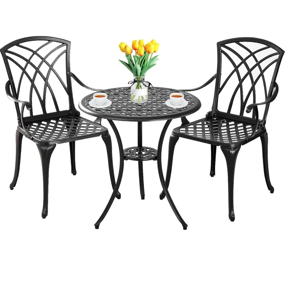 

Patio Bistro Set 3 Piece Outdoor, Cast Aluminum Bistro Table and Chairs Set with Umbrella Hole,Small Bistro Sets Patio Furniture