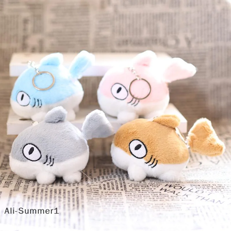 

【E】1Pcs Cartoon Shark Plush Doll Keychain Kawaii Swinging Small Fish Key Ring Student Bags Luggage Pendant Gifts