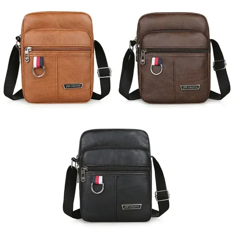  Men's High Quality PU Leather Shoulder Bag Large Capacity Chest Bag Fashion Casual Solid Color Crossbody Bag 