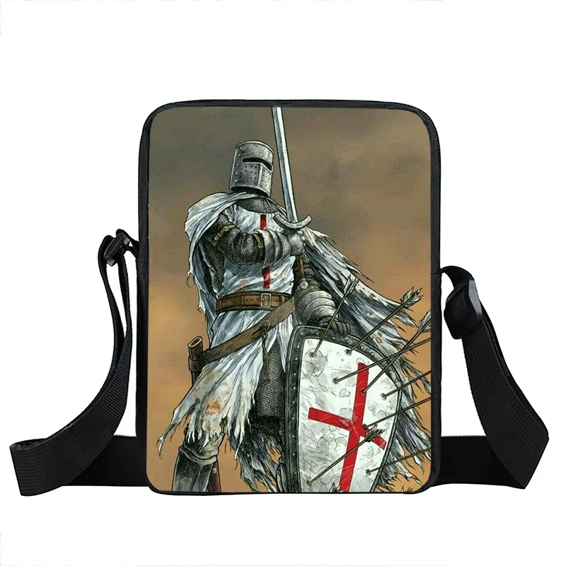 Crusader Knights Templar Small Messenger Bag  Distressed Cross Tote Travel Shoulder Bag Portable  Fashion  Small Square Bag