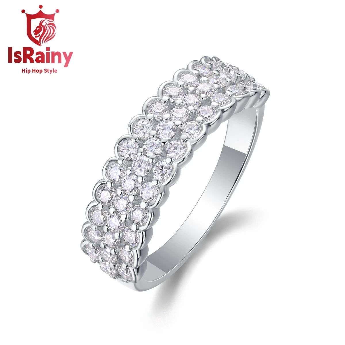 

IsRainy Hip Hop Rock Solid 925 Sterling Silver Round Real GRA Moissanite Diamonds Rings Engagement Anniversary Fine Jewelry