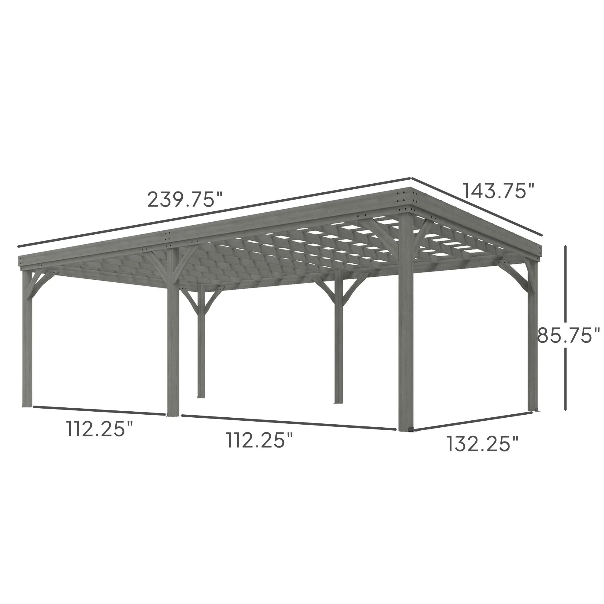 12' x 20' Outdoor Wooden Pergola, Grape Vine Gazebo with Concrete Anchors for Garden, Patio, Backyard, Deck, Gray view 3