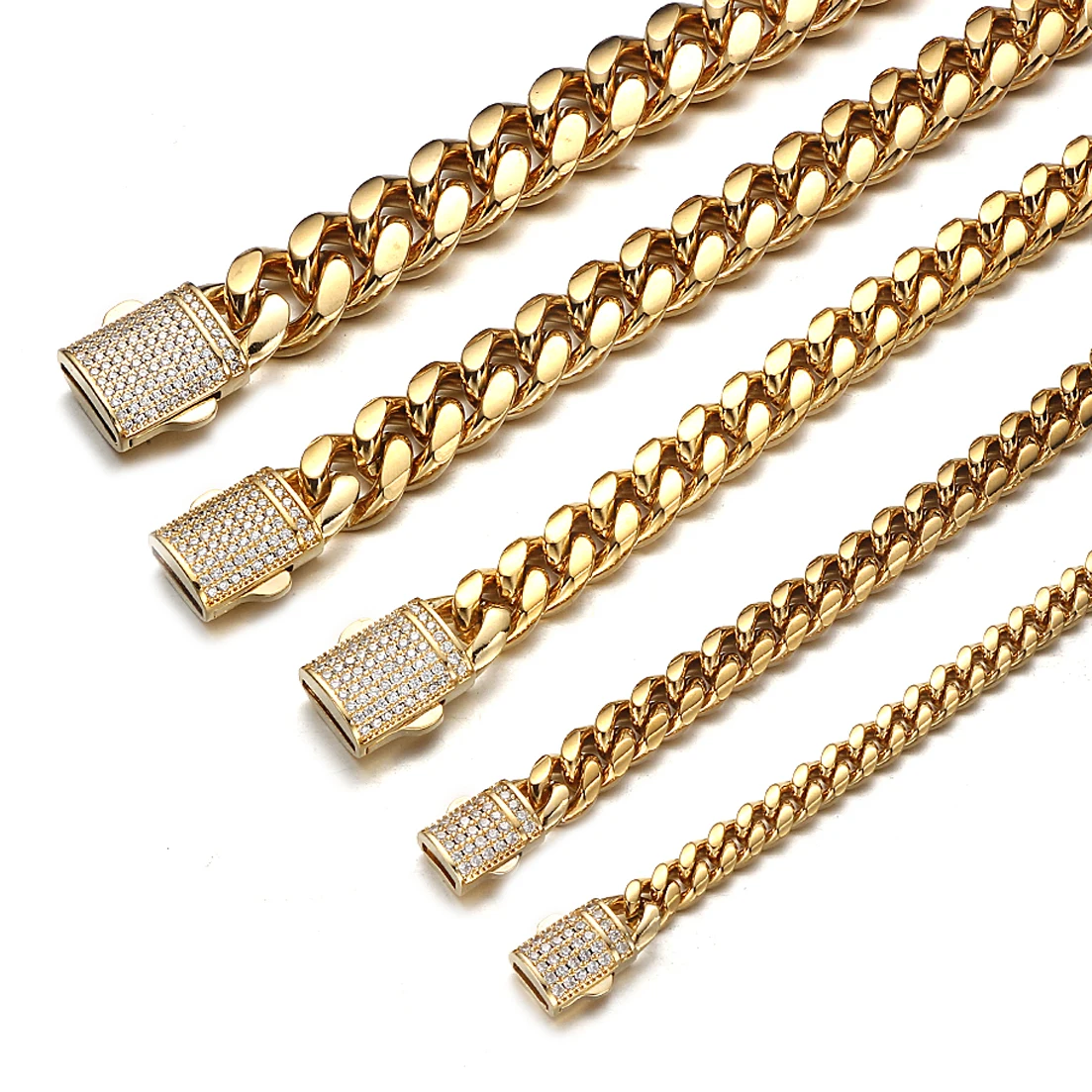 18K Gold Color Stainless Steel Curb Miami Link Chain Necklace for Men Boyfriend Hip Hop Style