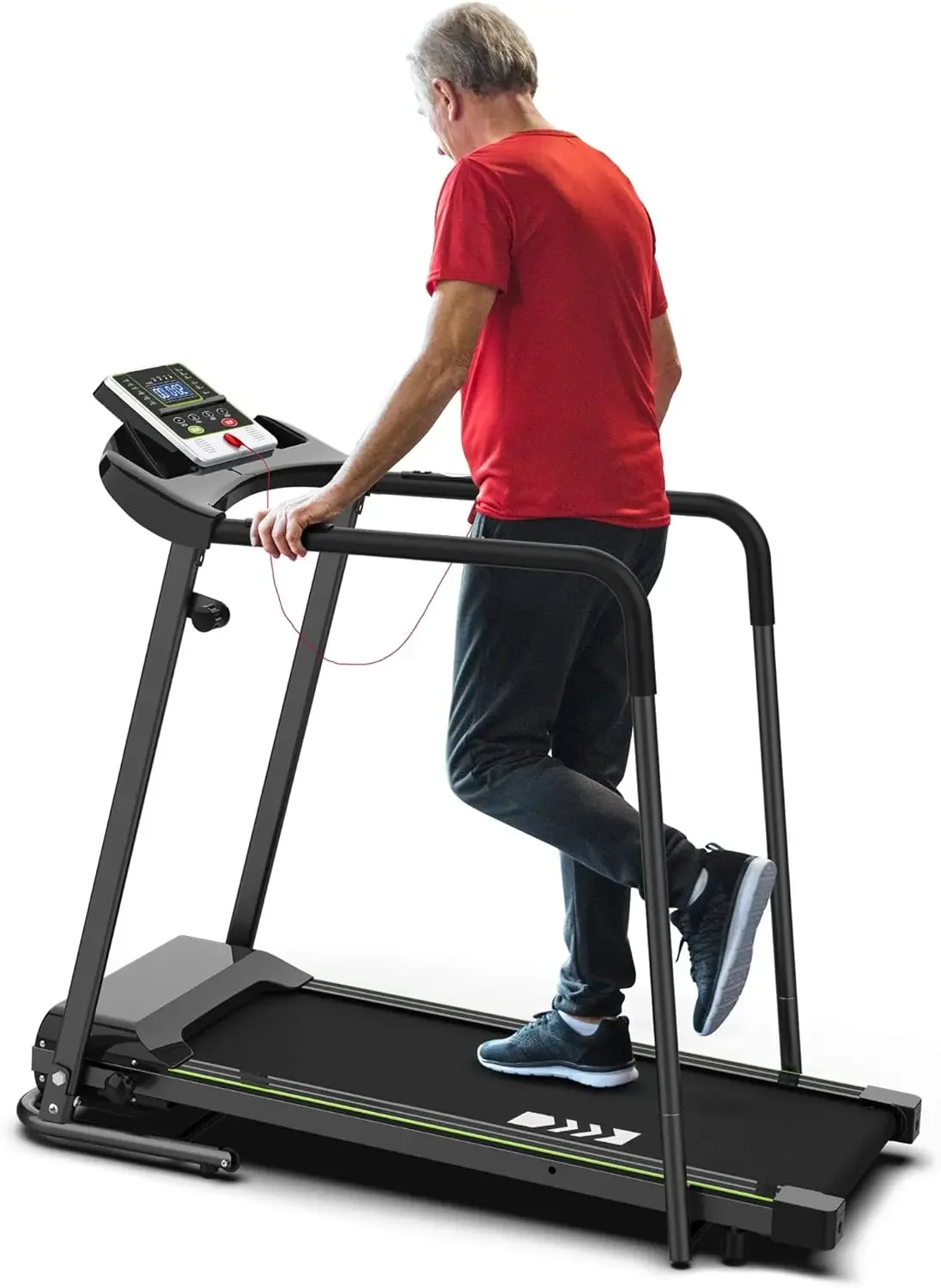 Walking Treadmill with Long Handrail for Balance, Recovery Fitness Exercise Machine Foldable for Home use with Holder