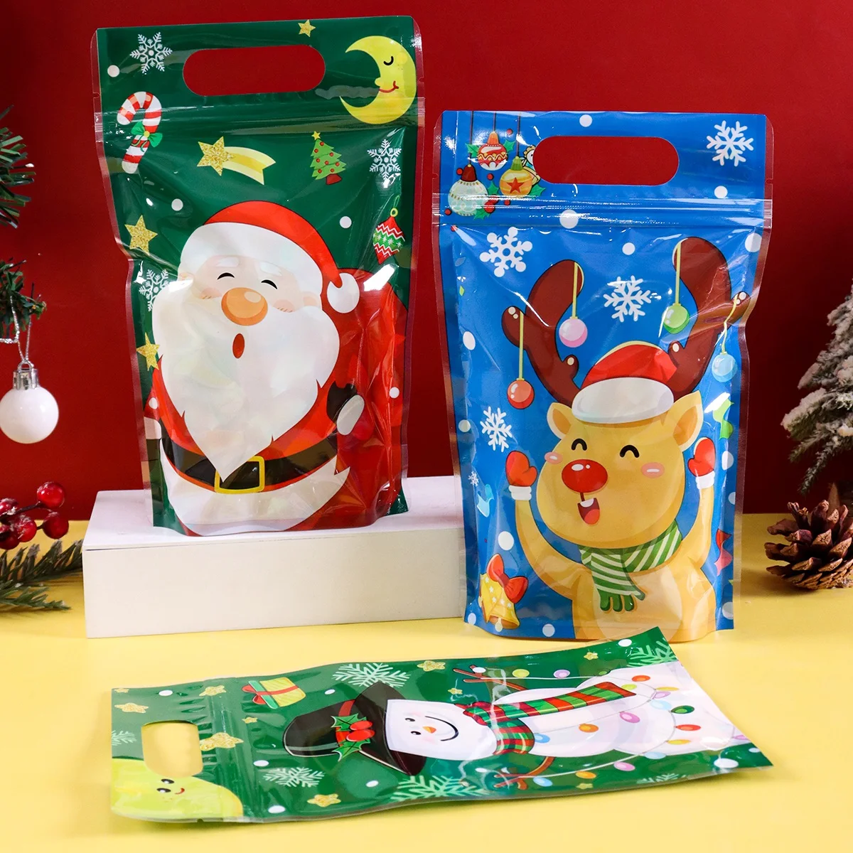 10/20 Stück Frohe Weihnachten Geschenktüten, niedliche Weihnachtsmann- und Weihnachtsbaum-Motiv, wiederverschließbare Leckerli-Beutel mit Reißverschluss, Neujahrs- und Weihnachtsdekoration für Zuhause – Detail 8