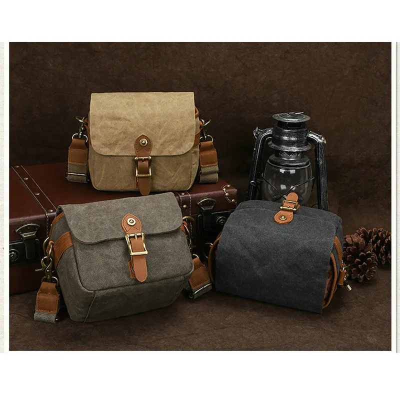 

New Vintage Waxed Canvas Shoulder Bags Shockproof DSLR Camera Bag Waterproof Canvas Casual Bags K-67