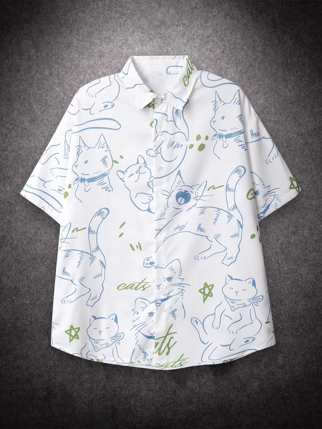 

Mens Oversized Loose Short Sleeve Shirt Men Cartoon Cat&Duck Print Hiphop Casual Shirts for Summer Beach Hawaiian Clothing