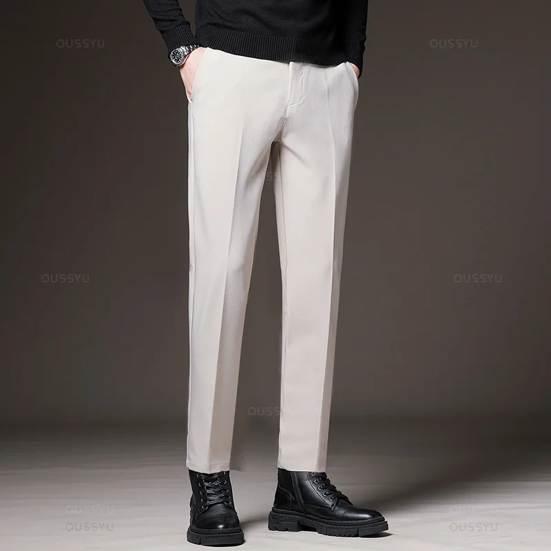 New Men‘s Suit Pants Slim Business Office Elastic Waist Black Grey Classic Pant Korean Trousers Male Plus Size 27-38 40 42