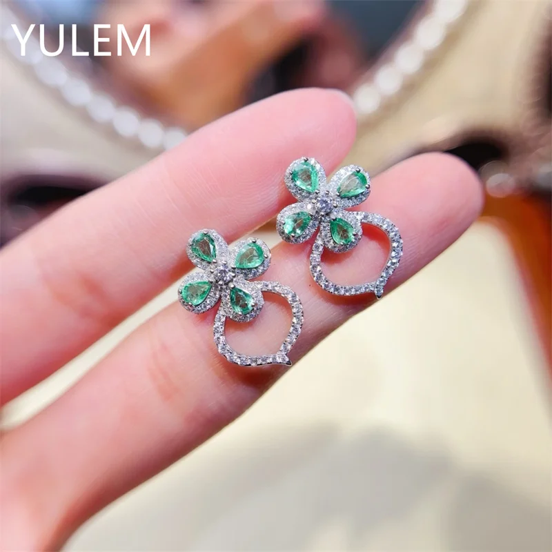 

3mmx4mm Natural Colombian Emerald Gemstone Clip Earrings Real 925 Silver Fine Charm Jewelry for Women