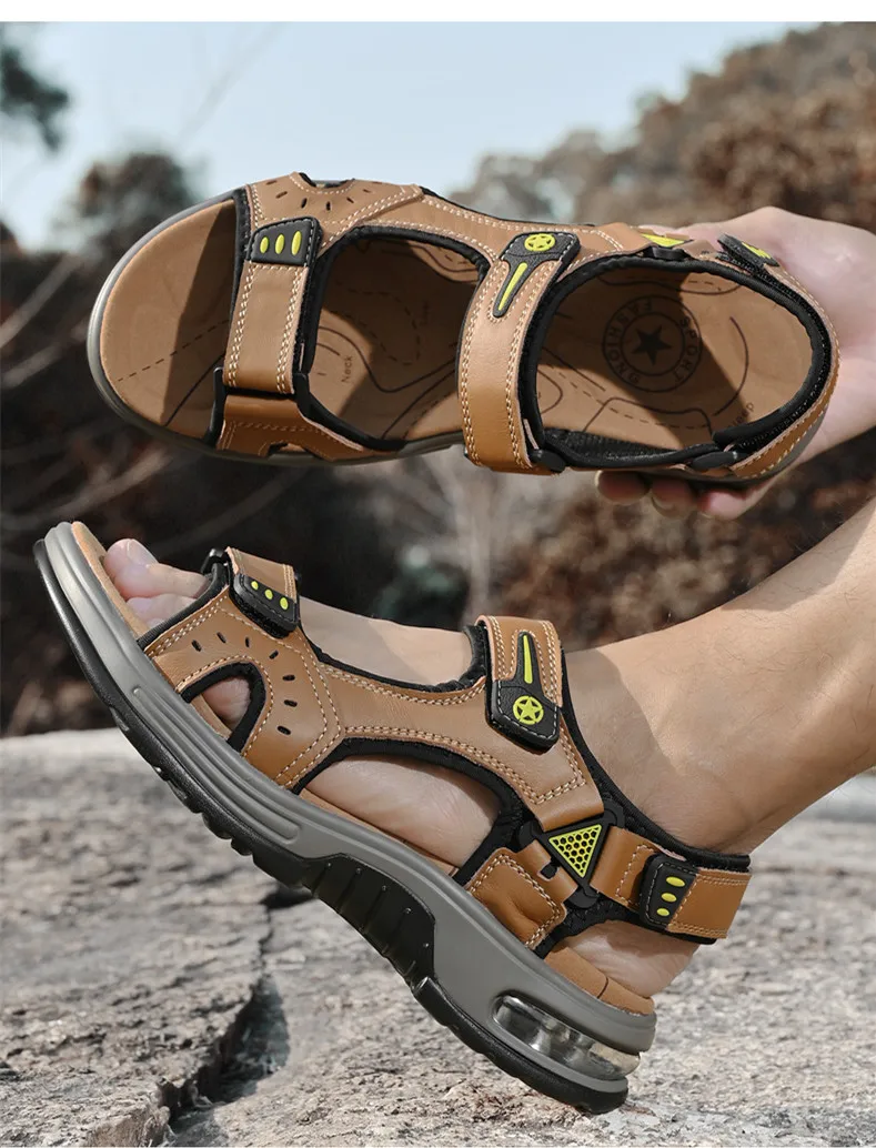 Neue Sommer Echtes Leder Männer Sandalen Mode-Design Atmungsaktive Casual Schuhe Männer Weichen Boden Outdoor Strand Sandalen Große Größe 46 – Detail 12