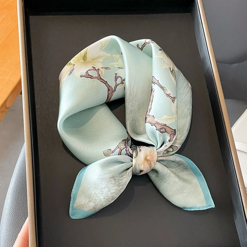 

53 см 100% шелковый квадратный шарф для женщин, настоящий шелковый шелковый хиджаб, шарфы, женская мода, роскошная повязка на голову, шаль, платок, бандана