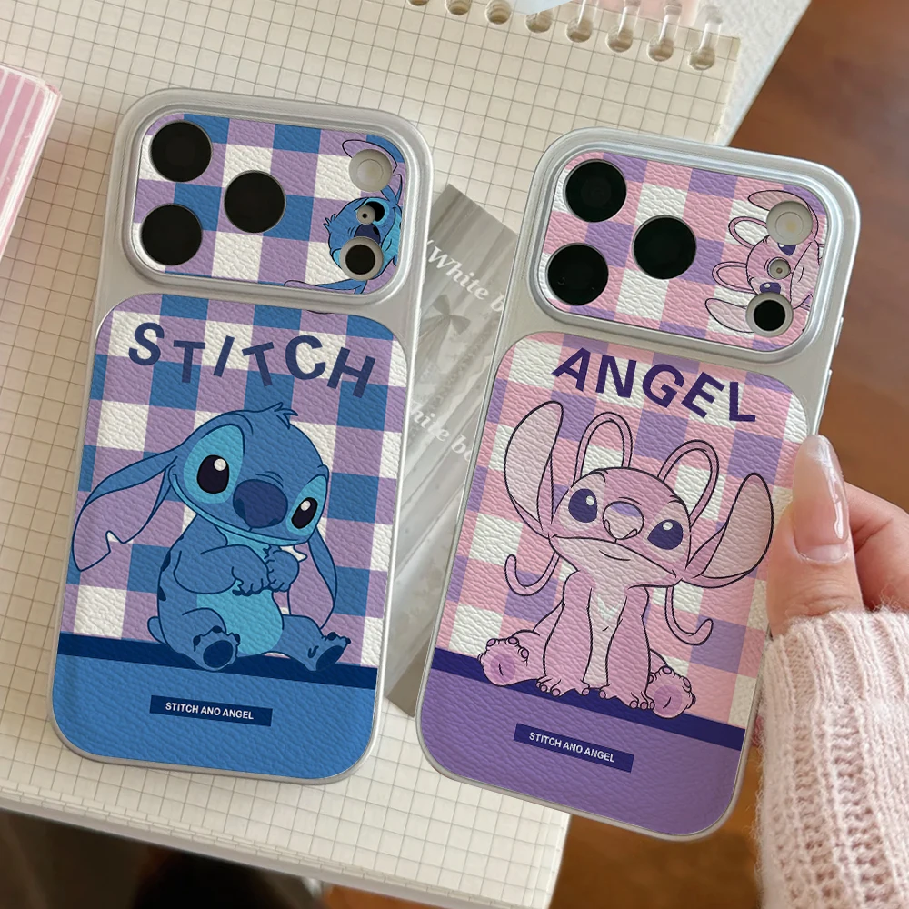

Lilo Stitch Phone Case For IPhone 17 16 15 14 Electroplated Leather Shockproof Couples 16PRO Phone Accessories 13 12 11 Casing