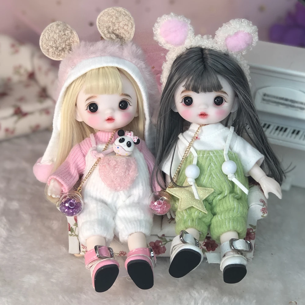 Mini Cute BJD Dolls Fashion Clothes Suit Princess Makeup Joints Movable Bebe Reborn Accessories Doll for Child Girls Toy 17CM