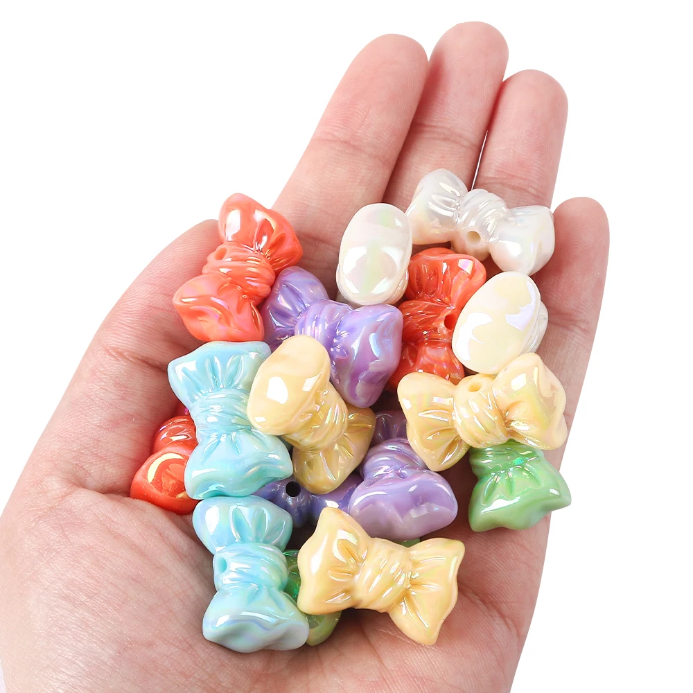 10pcs AB Candy Color Candy Bow Shaped Beads Acrylic Crystal Jewelry Handmade DIY Phone Chain Making Material Accessories