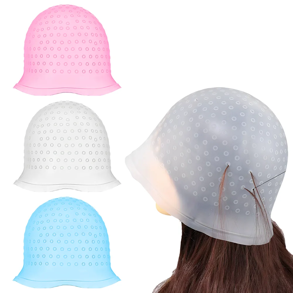 Silicone Hair Dye Cap with Hook Tool, Sectioning Cap for Highlight Ombre Balayage, Reusable Multi-Color Dyeing Hood