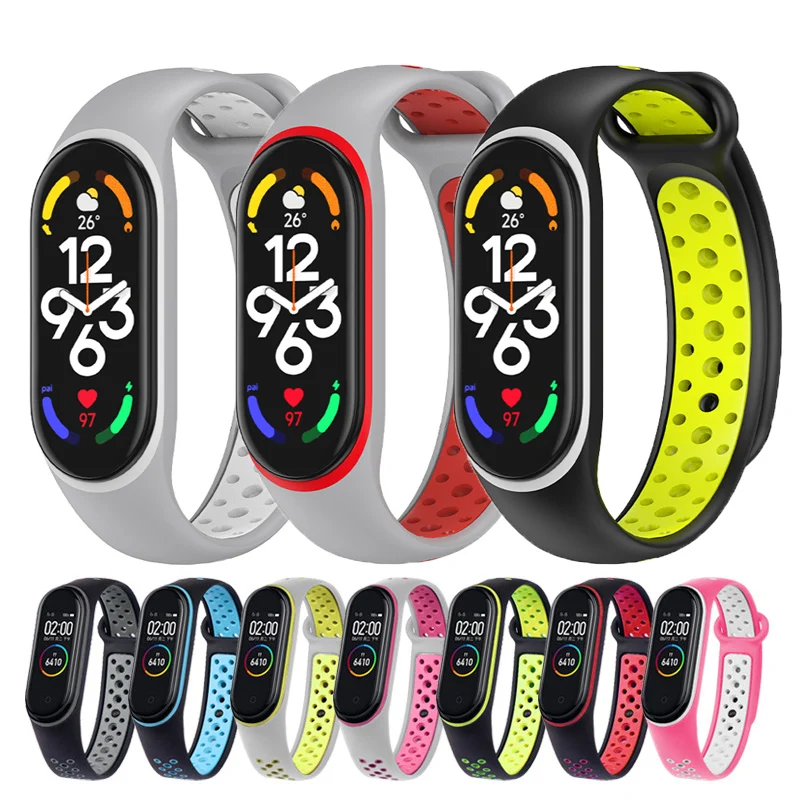 

Silicone Watchband For Xiaomi Mi Band 7 Smartwatch Accessories Air-Hole Sport Wristband bracelet for Mi band 6 5 4 3 7 NFC Strap