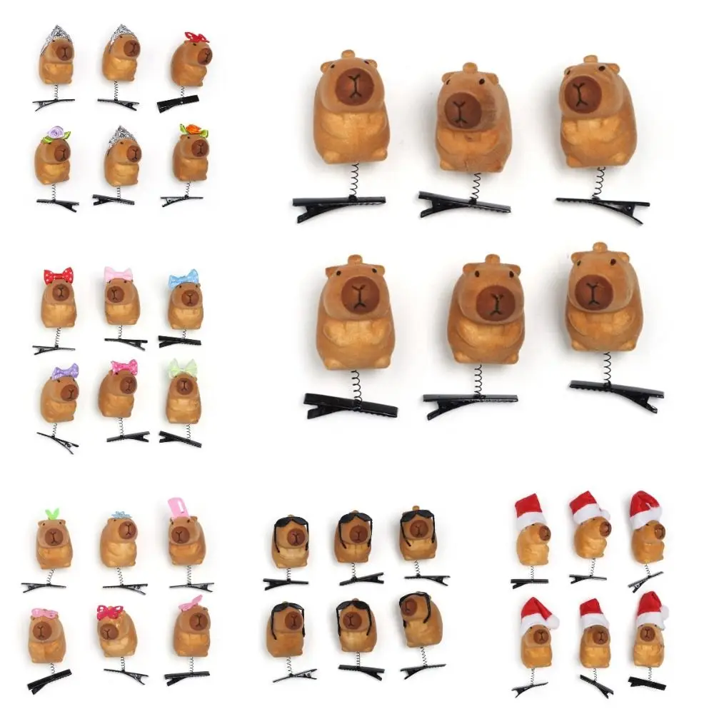 6pcs Cute Cartoon Capybara Spring Hair Clip 3D Plush Hairpin Kawaii Children Headwear DIY Hair Styling Tool