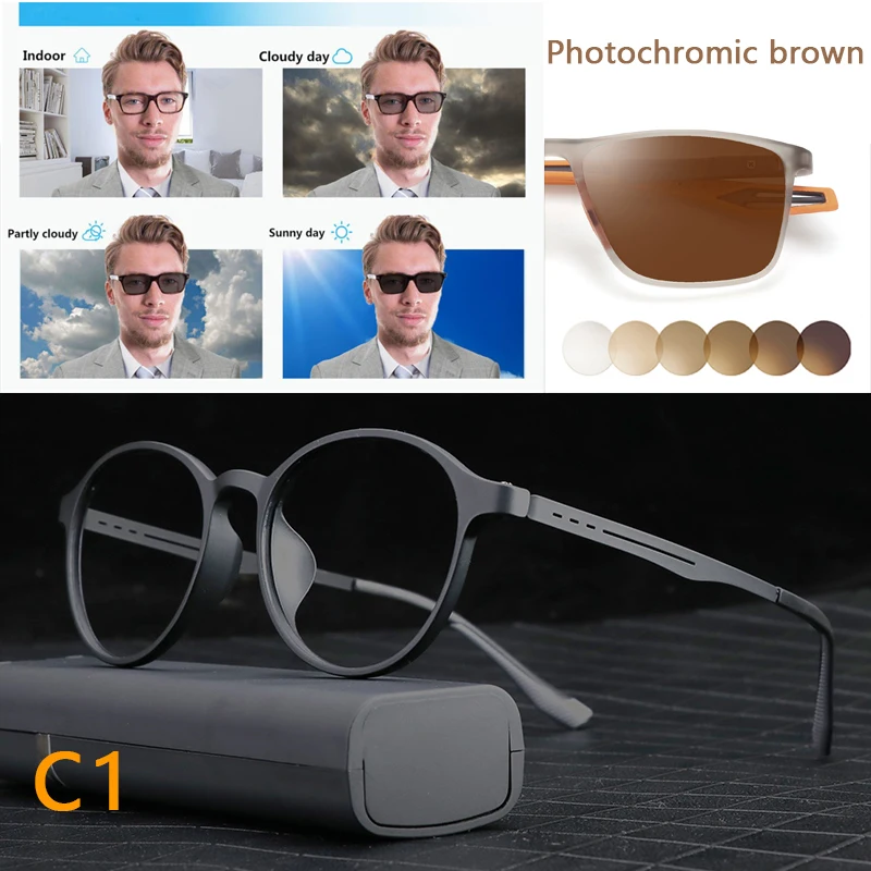 KJDCHD Ultralight Photochromic Titanium Myopia Glasses 4