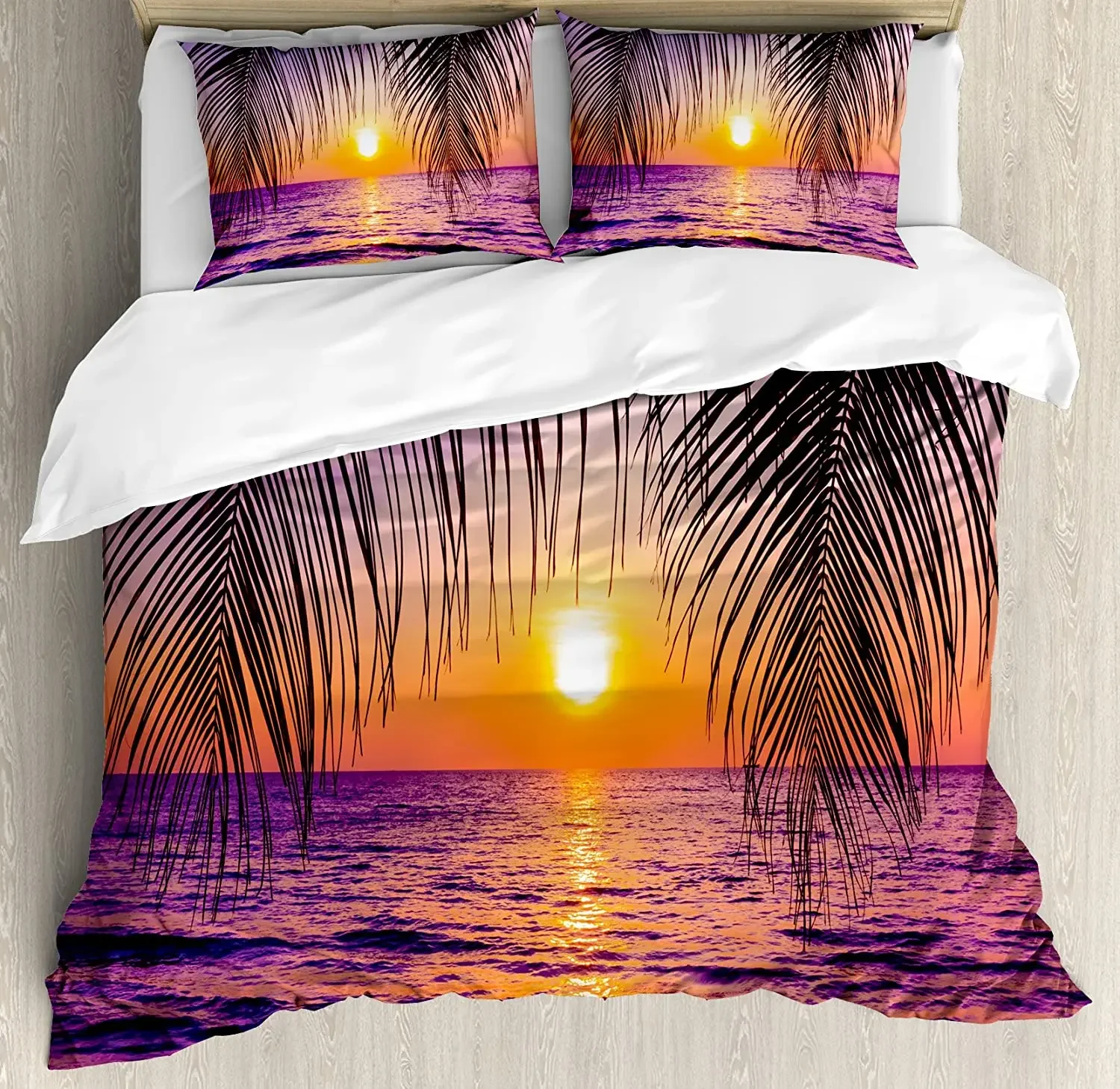 Seaside Scenery King Queen Duvet Cover Hawaii Ocean Landscape Bedding Set Tropical Palm Tree Sunset 3pcs Polyester Quilt Cover