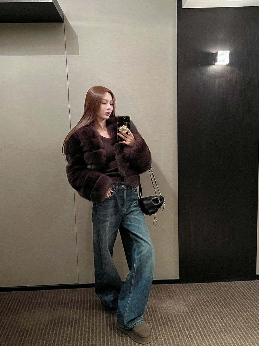 

Washed Straight Leg Jeans Women's Spring Autumn American Retro Wide Leg Pants Casual Loose Fit Long Trousers Blue