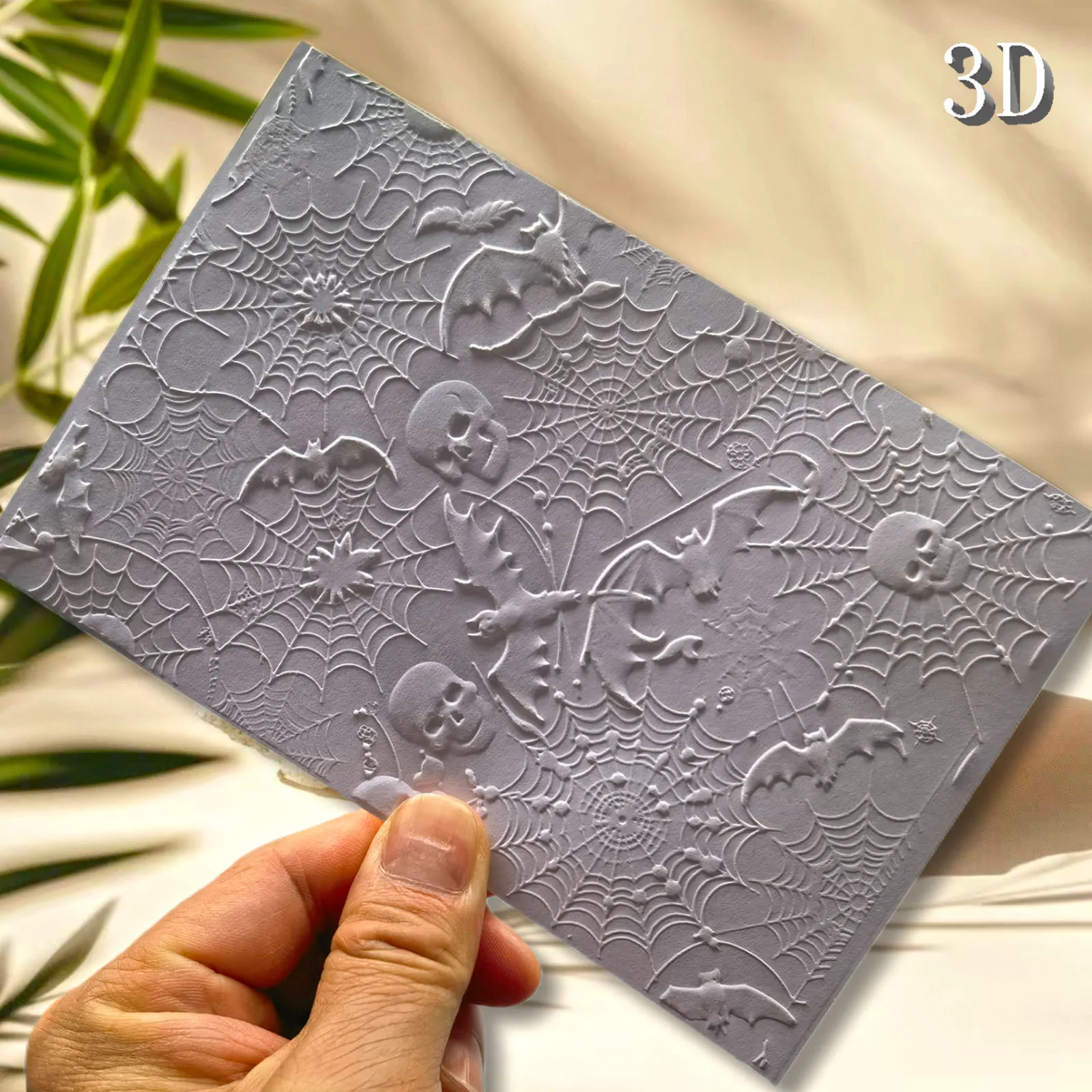 Carpeta en relieve 3D con diseño de elementos de "Dark Spider Silk: un mundo de fantasía de esqueleto y murciélago", plástico duradero, blanco, H