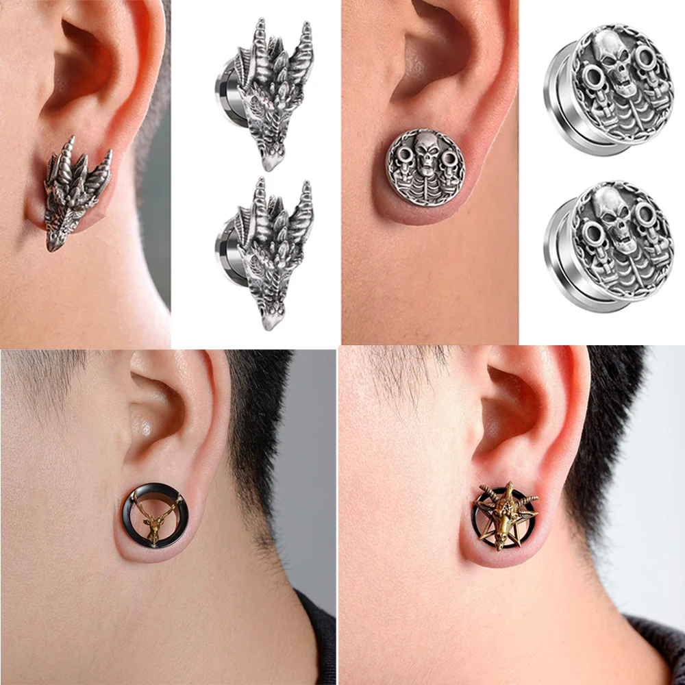 Pair Top Quality Dragon Ear Tunnels Plugs Expander Gauges Snake Stretcher Earrings Screw Stainless Steel Piercing Body Jewelry