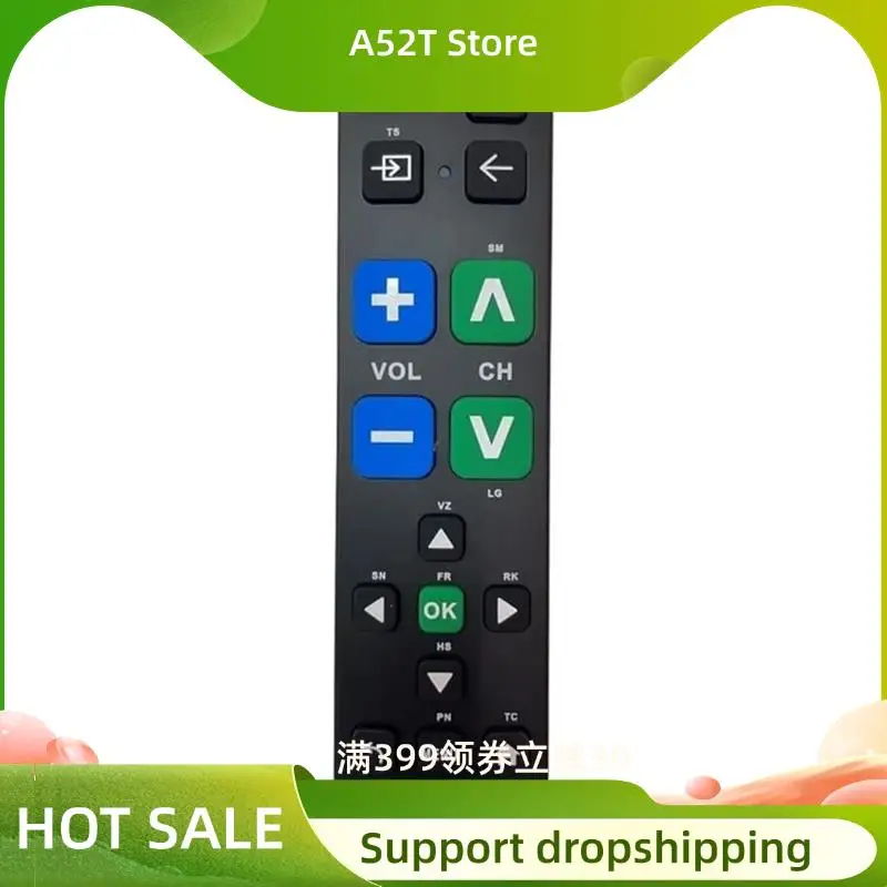 A52T A-TV18+ Universal Big Button TV Remote For Seniors,Easy To Use And Set Up With Learning Functions For Major TV Brands