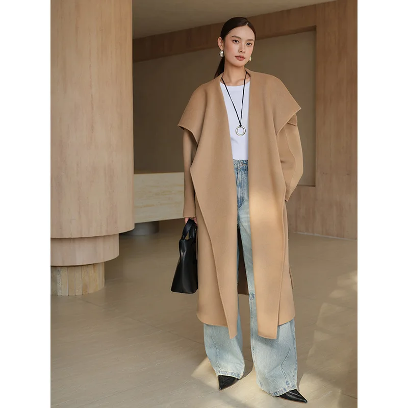 UMI MAO 양면 울 코트 여성 가을 ​​겨울 양모 대형 옷깃 중간 길이 울 코트 여성 오버코트